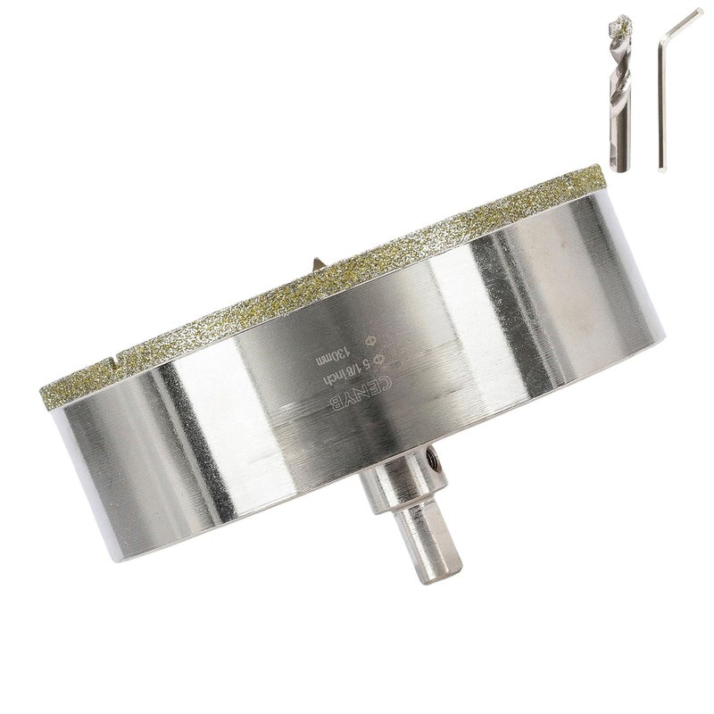 cenyb 5-1/8inch | 130mm Diamond Hole Saw with Center Drill bit and Diamond-Coated Center Drill bit for Ceramic Glass Marble Fiberglass Granite and Porcelain Tiles by - Image 1
